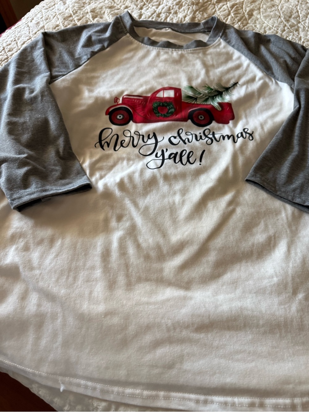 Women’s Merry Christmas Y'all Raglan Tee - Red Truck Design